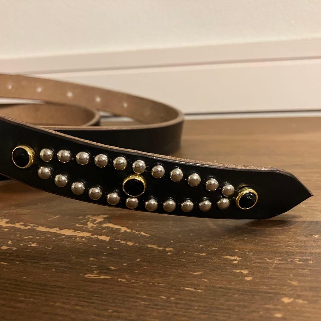 【ハンドメイド】クロムエクセルレザー ナローベルト　スタッズ　ブラック