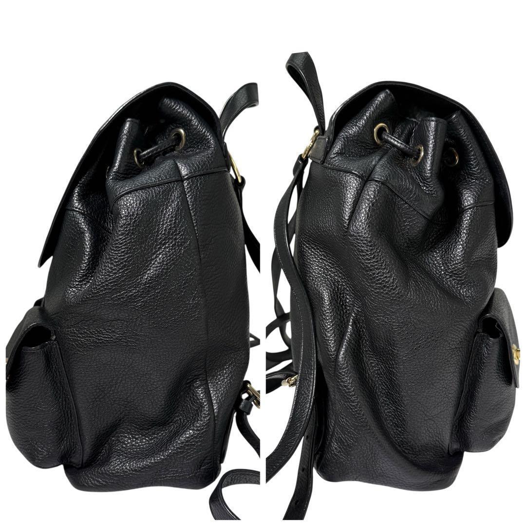 極美品 コーチ リュック バックパック レザー ブラック フラップ ターンロック