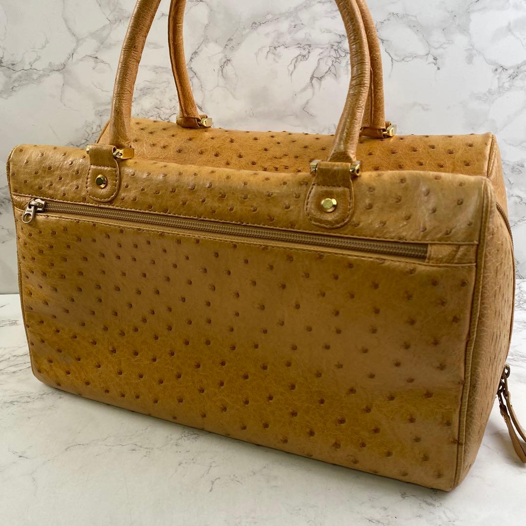 専用 ノーブランド ダチョウ革 オーストリッチレザー スクエア型 ボストンバッグ