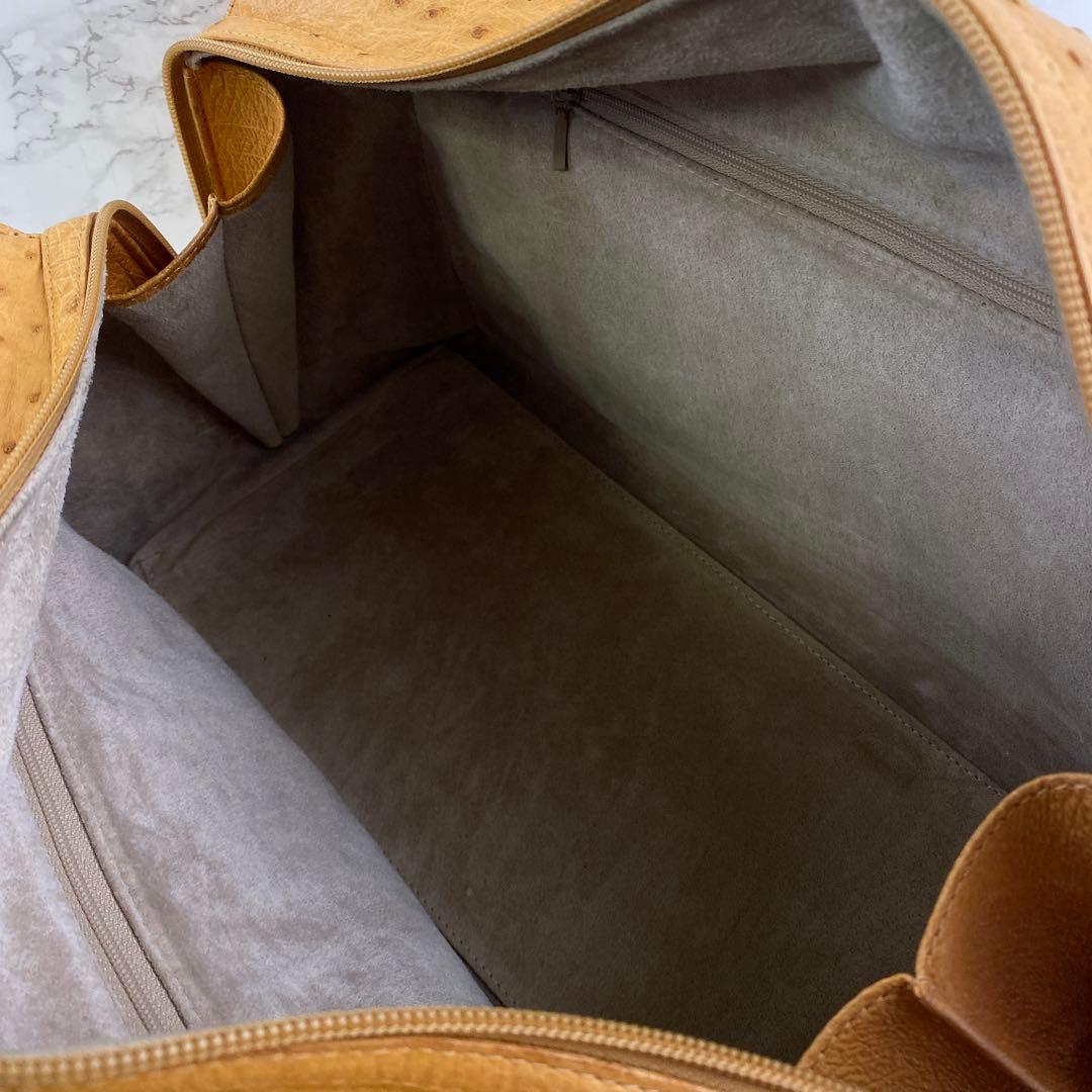 専用 ノーブランド ダチョウ革 オーストリッチレザー スクエア型 ボストンバッグ