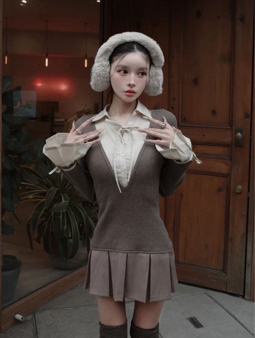 Darich シャツドッキングプリーツミニワンピース moc