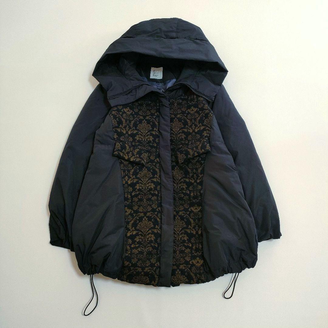 美品✨️センソユニコ　ダウンコート　コクーン　ダブルジップ　ウールジャガード切替
