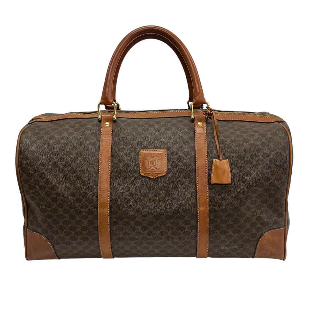 美品 CELINE セリーヌ ボストンバッグ マカダム トリオンフ 旅行鞄 茶