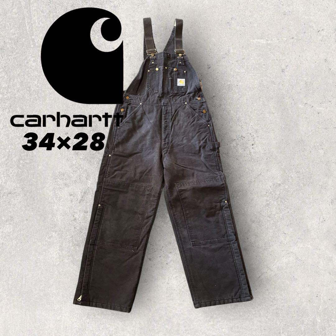 【カーハート】オーバーオール　黒　34×28 USA製　ダブルニー　人気カラーj