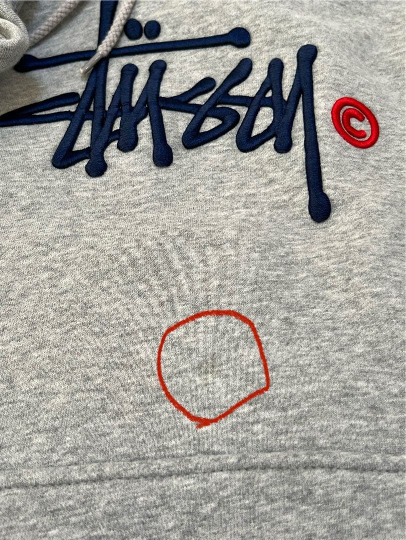Stussy グレー 刺繍 フード付きパーカー Ｌサイズ