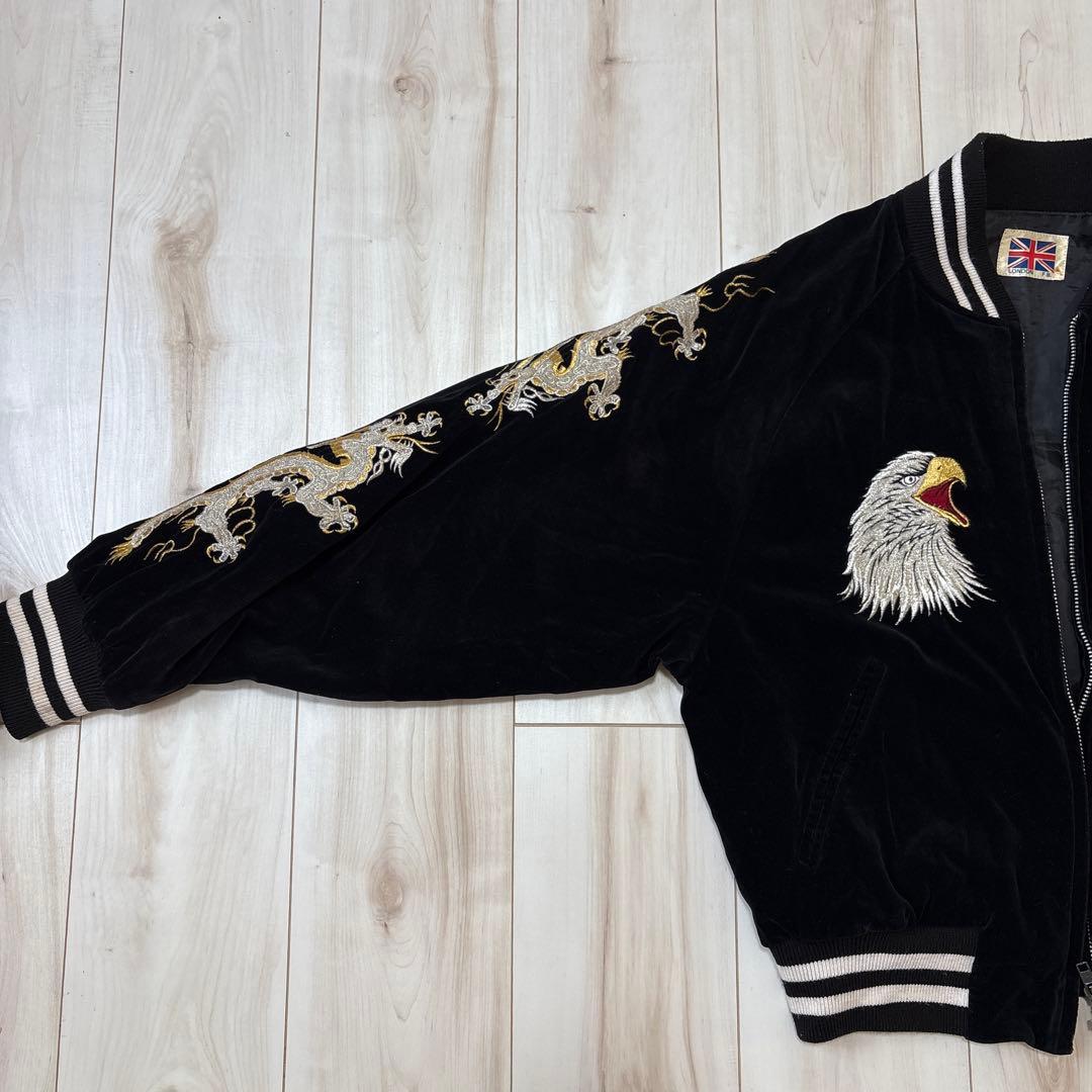 LONDON F.B. スカジャン 鷹　龍　ベロア 別珍 黒