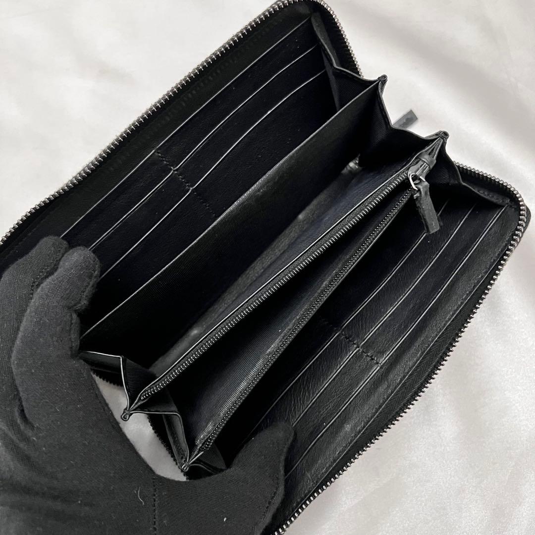 ◇箱付き極美品◇グッチ シマレザー ラウンドジップ長財布　ブラック　307987
