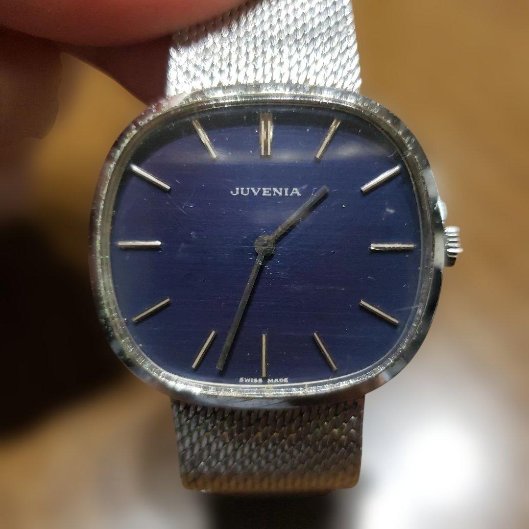 JUVENIA ネイビー スクエア 手巻き時計 動作異常無し